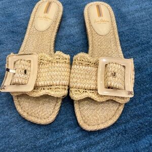 Sam Edelman Tan Slide Sandals with Square Buckle